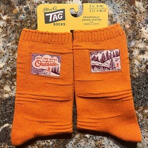 NWT Blue Q Tag Novelty Socks Soft Breathable Cotton Blend Orange Unisex L / XL